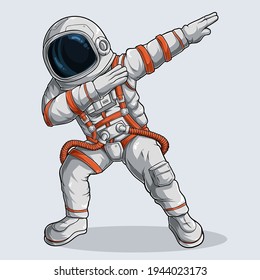 Funny Dabbing Astronaut, Dabbing cosmonaut, dabbing spaceman with white and orange spacesuit