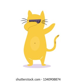 Funny dabbing cat in sunglasses. Vector illustration. Character design. Pet collection