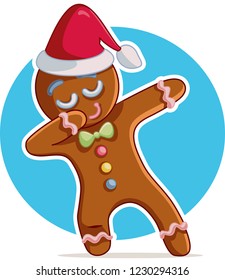 Funny Dabbing Gingerbread Man Vector Cartoon. Funny Winter Character Dancing Celebrating Holidays
