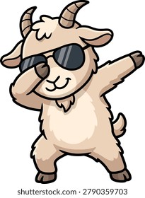 Funny dabbing goat cartoon vector sticker.