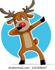 Funny Dabbing Reindeer Vector Cartoon. Santa  helper dancing having fun ready for party
