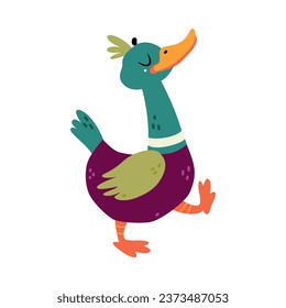 Funny Dabbling Duck Character Walking Vector Illustration