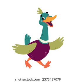 Funny Dabbling Duck Character Walking Vector Illustration