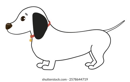 Funny dachshund dog breed. Hand drawn vector illustration with black and white outline dog.