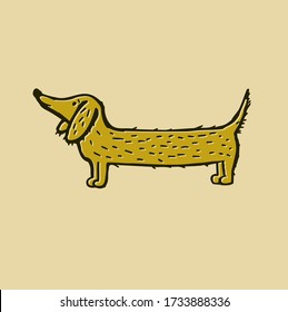 Funny Dachshund Dog. Dog vector illustration. Dachshund on a yellow background