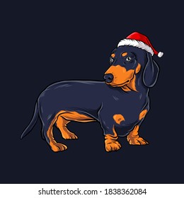 funny dachshund dog wearing santa claus christmas costume