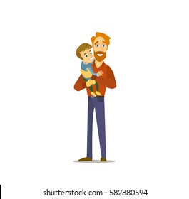 Funny dad with baby. Vector illustration of flat design.