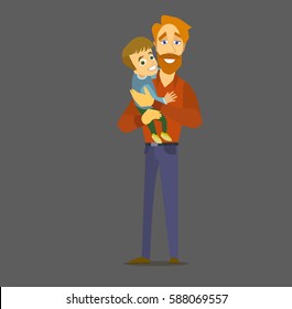 Funny dad with baby. Vector illustration of flat design.