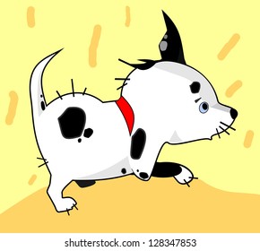Funny dalmatian puppy under the rain