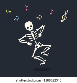 Funny dancing cartoon skeleton illustration