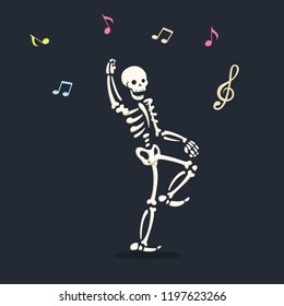 Funny dancing cartoon skeleton illustration