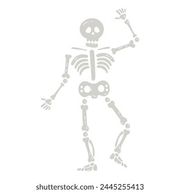 Funny dancing cartoon skeleton illustration. Hand drawn flat halloween skeleton. Halloween scary skeleton for kids party. Vector stock illustration on isolated white background.
