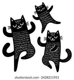 funny dancing cats set of sketches
