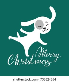 Funny dancing dog. Symbol of year 2018. Flat style, illustration isolated