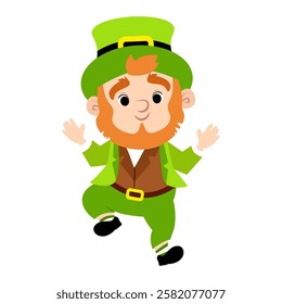 Funny dancing leprechaun in a green suit for St. Patrick's Day