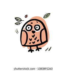 Funny dancing owl flat illustration. Print, logo, postcard image template.