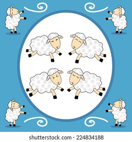 Funny dancing sheep over blue background Ã¢Â?Â? frame.