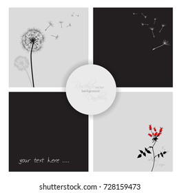 funny dandelion and rose hips background as gift card