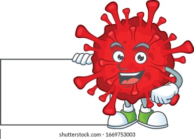 Funny dangerous coronaviruses cartoon design Thumbs up with a white board