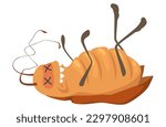 Funny dead cockroach character isolated on white background. Cartoon roach pest wiggling paws lying on back vector illustration. Creepy harmful insect
