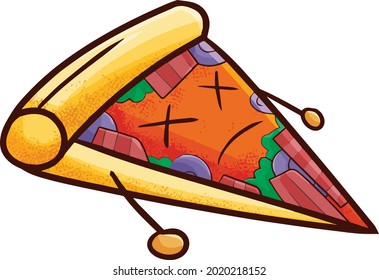 Funny dead pizza character in cartoon style