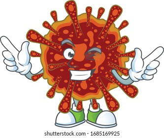Funny deadly coronavirus cartoon design style with wink eye face 