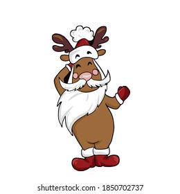 Cernera divertida con barba y bigote .ilustración infantil vectorial sobre fondo blanco aislado para carteles, postales y pegatinas,