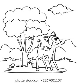Funny deer cartoon characters vector illustration. For kids coloring book.