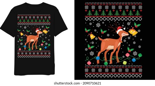 Funny Deer Christmas Ugly Christmas Sweater T-Shirt Designs