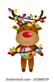 Funny deer with color light bulbs