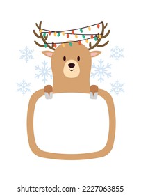 Funny deer with colorful lights flat icon Frame with animal