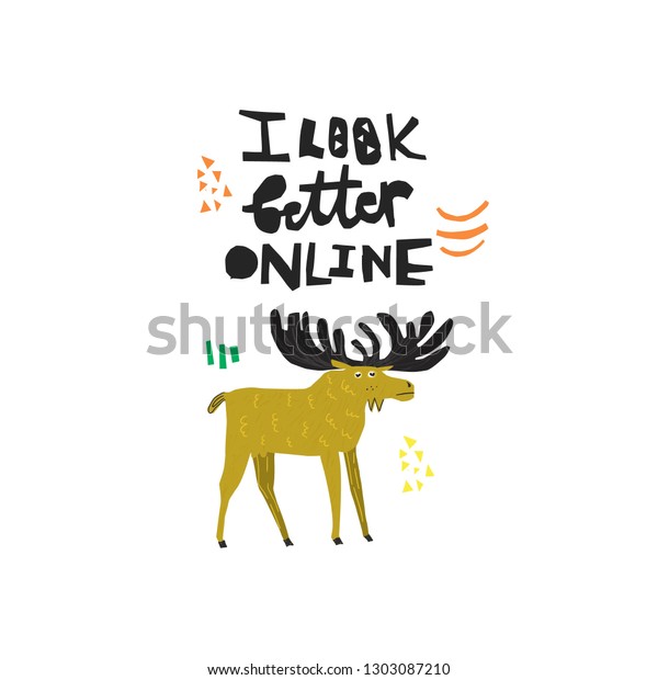 Funny Deer Hand Drawn Color Illustration Stock Vector