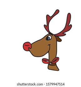 
Funny deer head with horns and a bow on the neck.Hand-drawn. Design for greeting card, banner .holiday