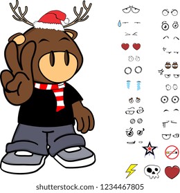 funny deer kid cartoon xmas collection set in vector format very easy to edit