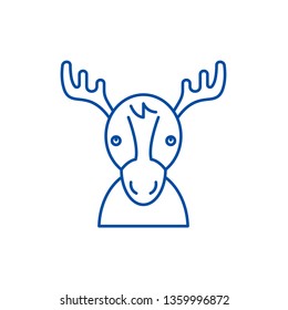 Funny deer line icon concept. Funny deer flat  vector symbol, sign, outline illustration.