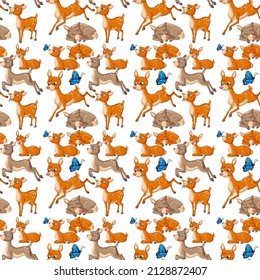 Funny deer on white background seamless illustration