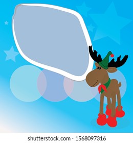 Funny deer with paper card. Isolated on white background. Blank for your text, Web site and project. Stickers design template. 