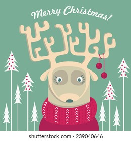 Funny deer. Portrait. Vector illustration. 