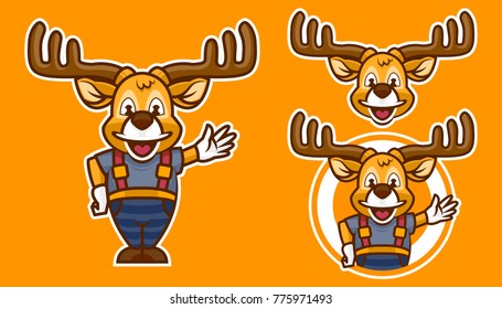 funny deer reindeer moose logo mascot illustration