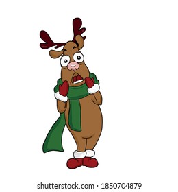 Funny deer is terrified.vector children's illustration on a white isolated background for banners, postcards and stickers,