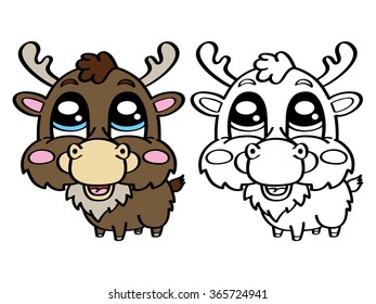 funny deer. Vector illustration coloring page of happy cartoon deer for children, coloring and scrap book