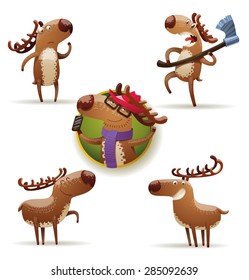 funny deers set, vector