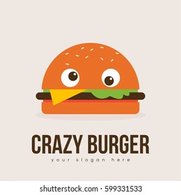 funny and delicious crazy burger logo cartoon for company organization an business in soft background