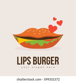 funny and delicious lips burger logo cartoon for company organization an business in soft background
