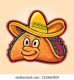 Funny delicious tacos restaurant vector illustrations for your work logo, merchandise t-shirt, stickers and label designs, poster, greeting cards advertising business company or brands