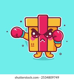 funny delivery box character mascot playing boxing sport isolated cartoon