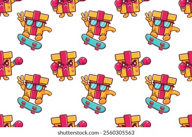 funny delivery box character seamless pattern illustration background