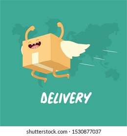 Funny delivery box. Vector illustration. Use for card, poster, banner, web design and print on t-shirt. Easy to edit. Vector illustration.