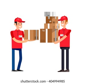 Funny Delivery character man. Vector detailed illustration