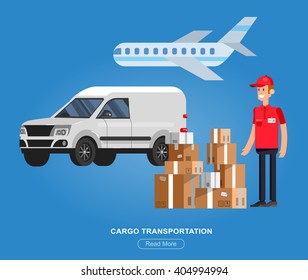 Funny Delivery character man. Vector detailed 